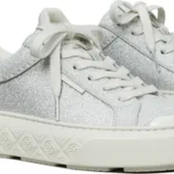 NEW TORY BURCH Leather Ladybug Sneakers For women  silver glitter multi 72529j4 - Picture 3 of 9